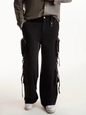 Men’s Black Wide Leg Baggy Cargo Pants