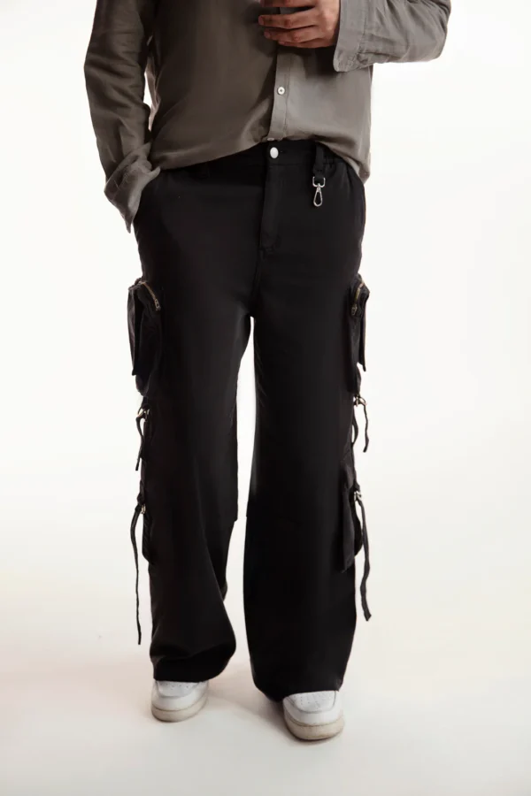 Men’s Black Wide Leg Baggy Cargo Pants