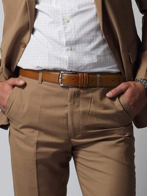 Men Brown Genuine Leather Belt – Classic Buckle