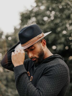 Men’s Black Felt Fedora Hat with Leather Band