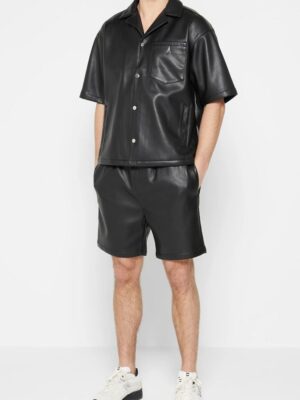 Men’s Black Leather Short Sleeve Shirt