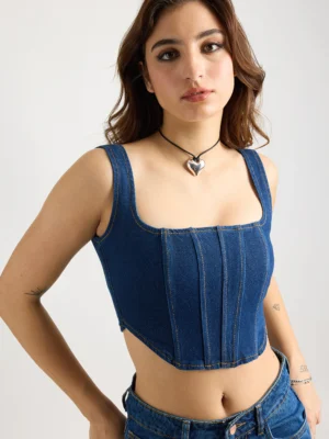 Women’s Blue Denim Corset Crop Top
