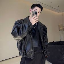 Men’s Black Cropped Leather Jacket | Modern Street Style