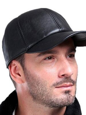 Men’s Black Genuine Leather Baseball Cap