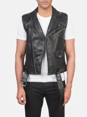 Men’s Black Genuine Leather Biker Vest