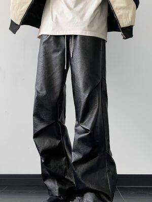 Men’s Black Baggy Leather Cargo Pants