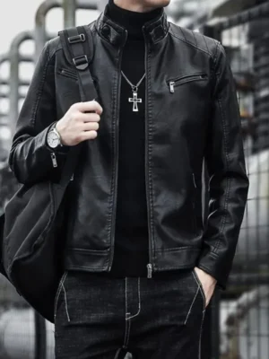 Men’s Black Leather Jacket & Suit Combo