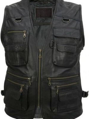 Men’s Black Leather Utility Vest