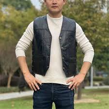 Men’s Black Leather Utility Vest