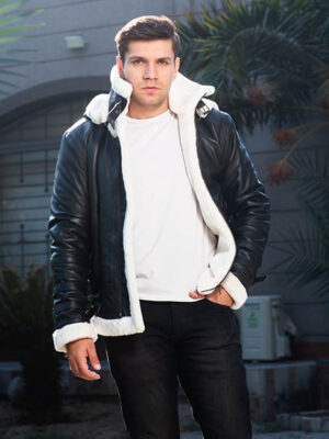 Men’s Black Shearling Leather Jacket with Fur Lining