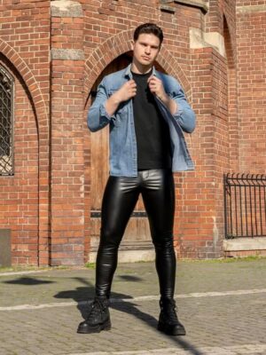 Men’s Black Slim Fit Leather Leggings