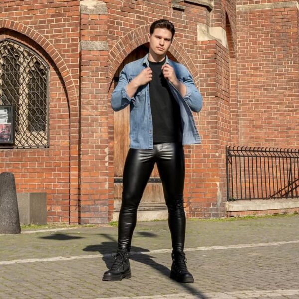 Men’s Black Slim Fit Leather Leggings