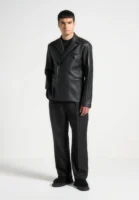 Men’s Black Double Breasted Vegan Leather Suit