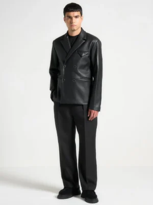 Men’s Black Double Breasted Vegan Leather Suit