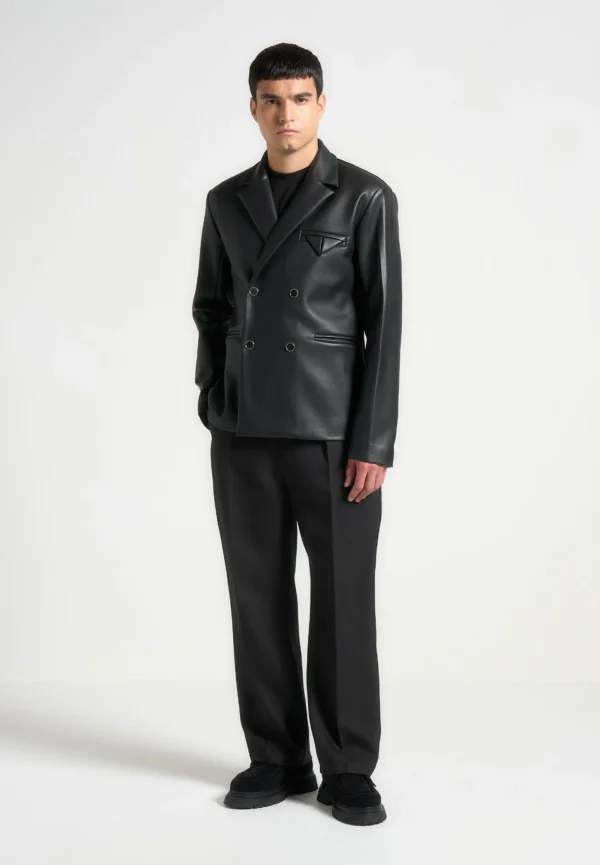 Men’s Black Double Breasted Vegan Leather Suit