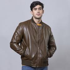 Men’s Brown Leather Bomber Jacket