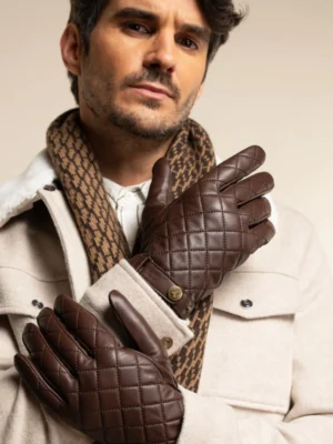 Men’s Brown Leather Gloves with Wool Lining