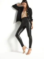 Women Black Leather Look Slim Fit Leggings