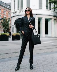 Women’s Black Leather Street Style Suit | Blazer & Pants Set