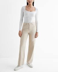 Women Leather Square Neck Top with High Waist Leather Pants