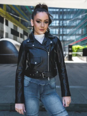 Women’s Black Cropped Leather Jacket