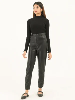 Women’s Black High-Waist Leather Pants