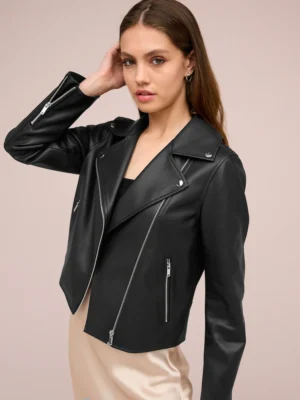Women’s Black Leather Biker Jacket
