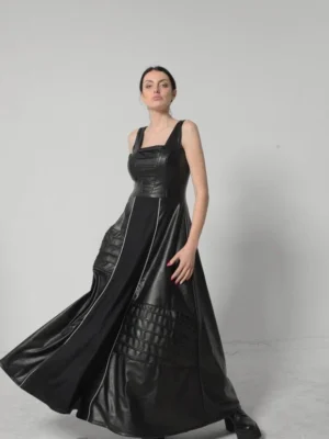 Women’s Black Leather Maxi Dress
