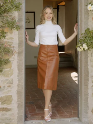 Women’s Brown High-Waisted Leather Midi Skirt