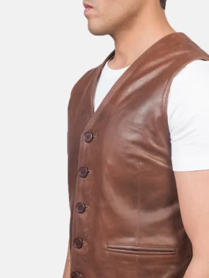 Men’s Brown Leather Button Vest