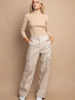 Women’s Beige Leather Cargo Pants
