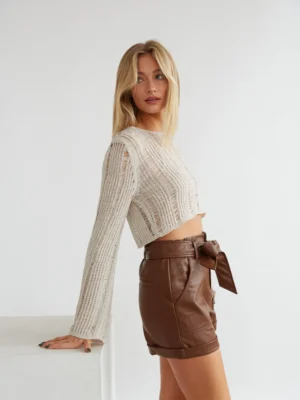 Women’s Brown Faux Leather High Waist Shorts