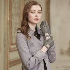 Women’s Gray Leather Winter Gloves